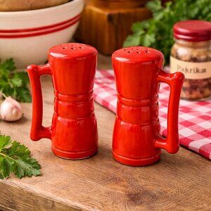 VTG Frankoma Flame CIRCA 1950's Red Ceramic Mug Salt & Pepper Shakers –MCM Japan
